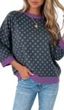 Polka Dot 3/4 Sleeve Pullover, Assorted Colors