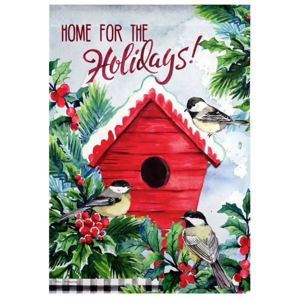 ‘Chickadees Holiday Birdhouse’ Decorative Flag