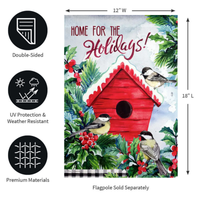 ‘Chickadees Holiday Birdhouse’ Decorative Flag