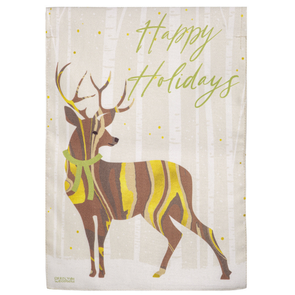 ‘Happy Holiday Deer Burlap’ Decorative Flag
