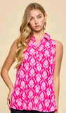 Dear Scarlett Polished Sleeveless Collared Tank in Hot Pink