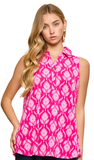Dear Scarlett Polished Sleeveless Collared Tank in Hot Pink