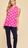 Dear Scarlett Polished Sleeveless Collared Tank in Hot Pink