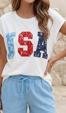 LDC Lace USA Graphic Top in White