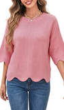 LDC Solid Scalloped Top in Pink