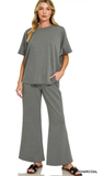 ZENANA Scuba Curved Hem Pant Set, Assorted Colors
