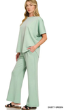 ZENANA Scuba Curved Hem Pant Set, Assorted Colors