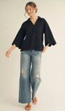 JODIFL Solid Scalloped Top, Assorted Colors