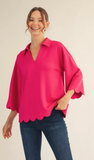 JODIFL Solid Scalloped Top, Assorted Colors