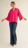JODIFL Solid Scalloped Top, Assorted Colors