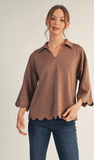 JODIFL Solid Scalloped Top, Assorted Colors