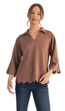 JODIFL Solid Scalloped Top, Assorted Colors
