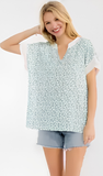 7th Ray Floral Split Neck Top in Blue