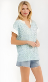 7th Ray Floral Split Neck Top in Blue