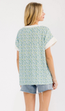7th Ray Floral Split Neck Top in Blue
