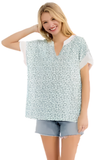 7th Ray Floral Split Neck Top in Blue