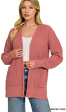 Zenana Waffle Open Cardigan Sweater, Assorted Colors