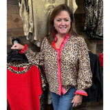 Bibi Ruffled Contrast Leopard Print Long Sleeve Top
