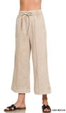 ZENANA, Fleece Pintuck Wide Cropped Pants, Assorted Colors