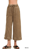 ZENANA, Fleece Pintuck Wide Cropped Pants, Assorted Colors