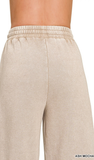 ZENANA, Fleece Pintuck Wide Cropped Pants, Assorted Colors