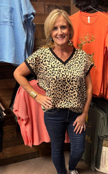 Jodifl Black Trimmed Leopard Print Top