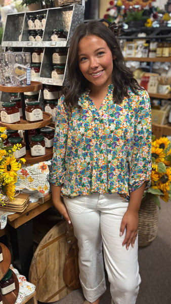 Dear Scarlett "Liz" Top In Orange Floral Multi