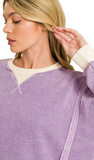 ZENANA Fleece Acid Wash Cream Contrast Trim Pullover, Assorted Colors