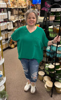Zenana Oversized V-Neck Pocket Top, Assorted Colors
