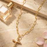 SORRELLI Cross Paperclip Pendant Necklace, Golden Goddess