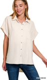 Zenana Woven Airflow Button Down Top, Assorted Colors