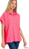 Zenana Woven Airflow Button Down Top, Assorted Colors