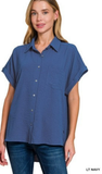 Zenana Woven Airflow Button Down Top, Assorted Colors
