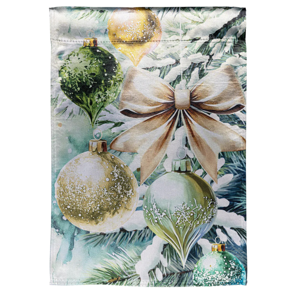 ‘Flocked Green & Gold Ornaments’ Decorative Flag