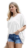 Zenana Oversized V-Neck Pocket Top, Assorted Colors