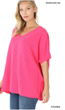 Zenana Oversized V-Neck Pocket Top, Assorted Colors