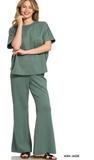 ZENANA Scuba Curved Hem Pant Set, Assorted Colors