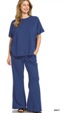 ZENANA Scuba Curved Hem Pant Set, Assorted Colors