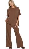 ZENANA Scuba Curved Hem Pant Set, Assorted Colors