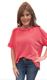 Zenana Corded Cuffed Sleeve Top, Assorted Colors