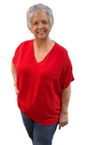 Zenana Oversized V-Neck Pocket Top, Assorted Colors
