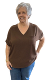 Zenana Oversized V-Neck Pocket Top, Assorted Colors