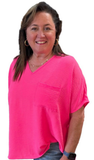 Zenana Oversized V-Neck Pocket Top, Assorted Colors