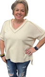 Zenana Ribbed Hi-Low V-Neck Top, Assorted Colors