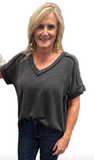 Zenana Ribbed Hi-Low V-Neck Top, Assorted Colors