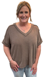 Zenana Ribbed Hi-Low V-Neck Top, Assorted Colors