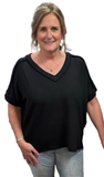 Zenana Ribbed Hi-Low V-Neck Top, Assorted Colors