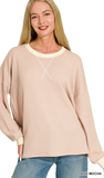 Zenana Ribbed V-Stitch Neck Pullover, Assorted Colors