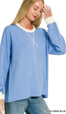 Zenana Ribbed V-Stitch Neck Pullover, Assorted Colors