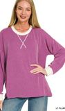 Zenana Ribbed V-Stitch Neck Pullover, Assorted Colors
